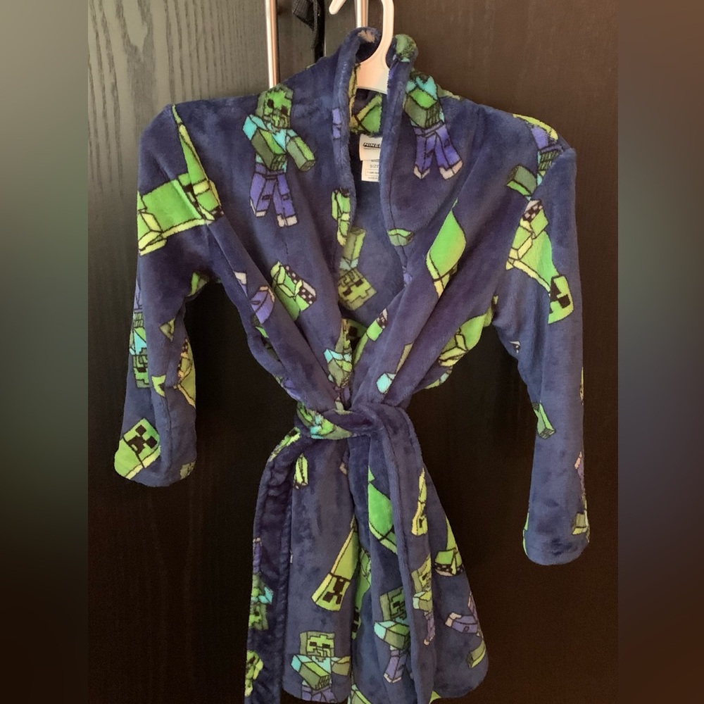 Kids Blue and Green Minecraft Pajama Robe